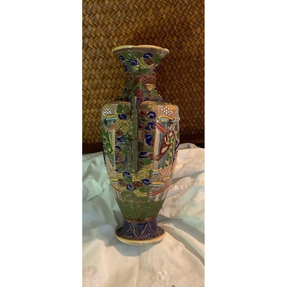 Satsuma Art Satsuma Japan Vase With Raised Characters Handmade